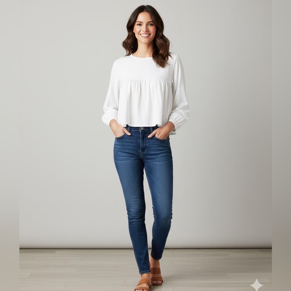 Zara Cream cropped Blouse for Women A3